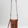 Campomaggi Leather Riveted Phone Case In Cognac Brown