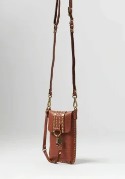 Campomaggi Leather Riveted Phone Case In Cognac Brown