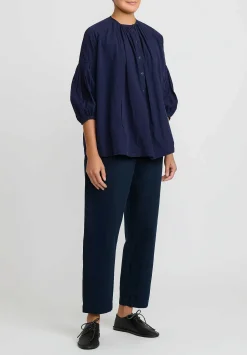 Casey Casey Light Paper Cotton 3 By 3 Shirt In Ink Blue
