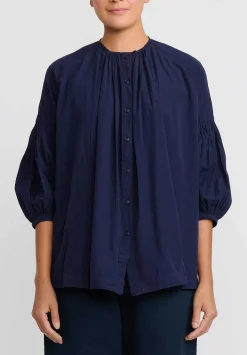 Casey Casey Light Paper Cotton 3 By 3 Shirt In Ink Blue