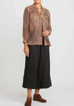 Gilda Midani Linen Blind Shirt In Tobacco Brown