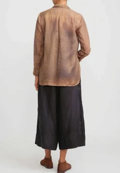 Gilda Midani Linen Blind Shirt In Tobacco Brown