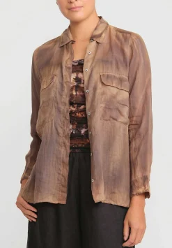 Gilda Midani Linen Blind Shirt In Tobacco Brown