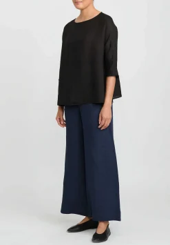 Antonelli Linen Boatneck Cipresso Top In Black