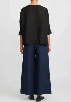 Antonelli Linen Boatneck Cipresso Top In Black