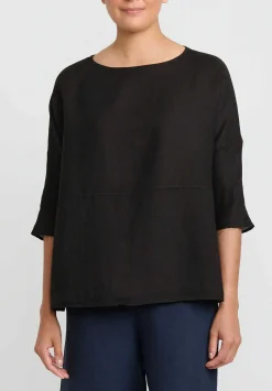 Antonelli Linen Boatneck Cipresso Top In Black