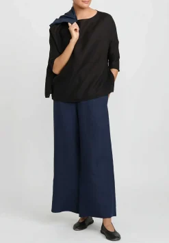 Antonelli Linen Boatneck Cipresso Top In Black