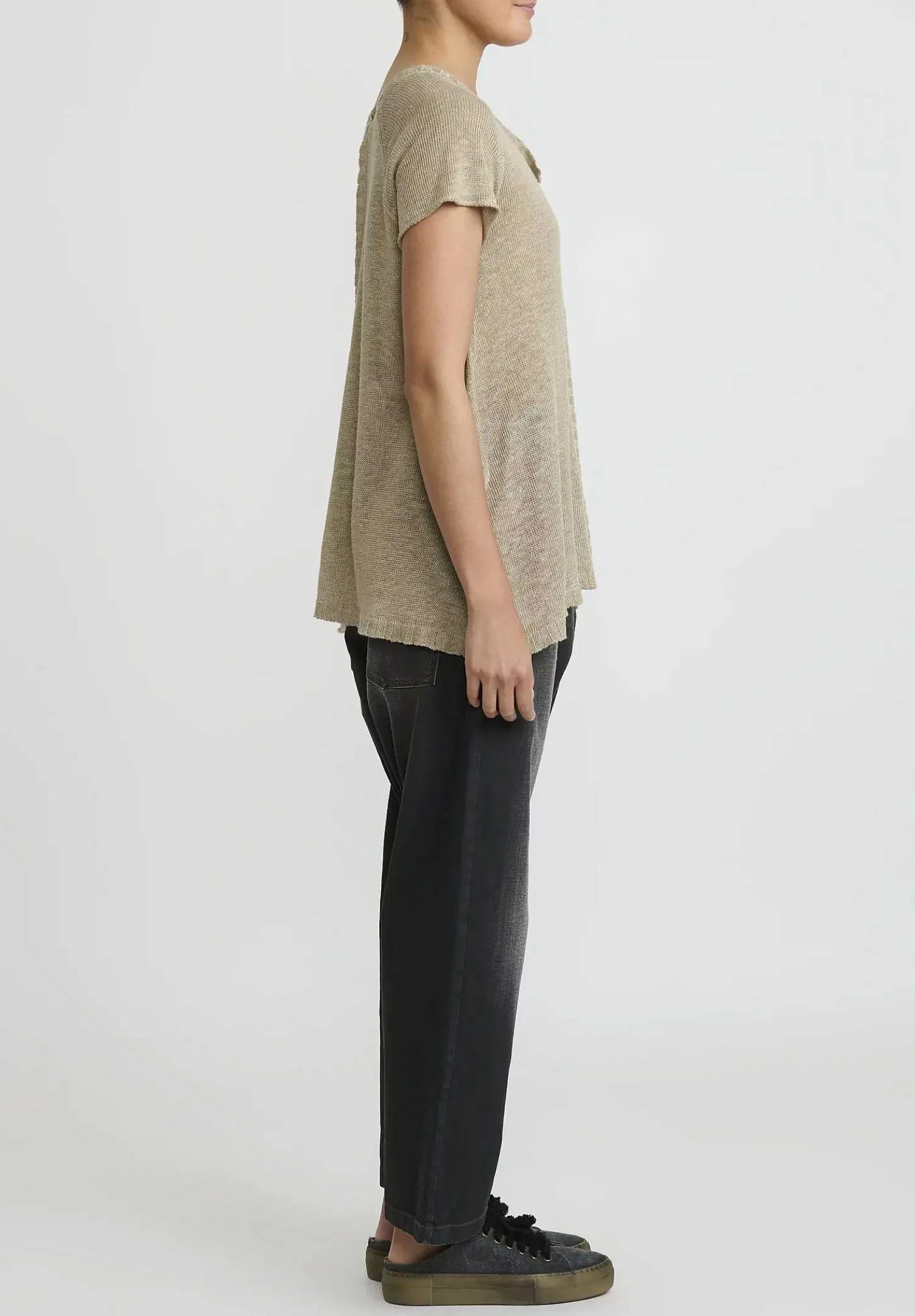 Rundholz Linen Capped Raglan Sleeve Knit Sweater In Natural Linen