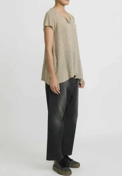 Rundholz Linen Capped Raglan Sleeve Knit Sweater In Natural Linen