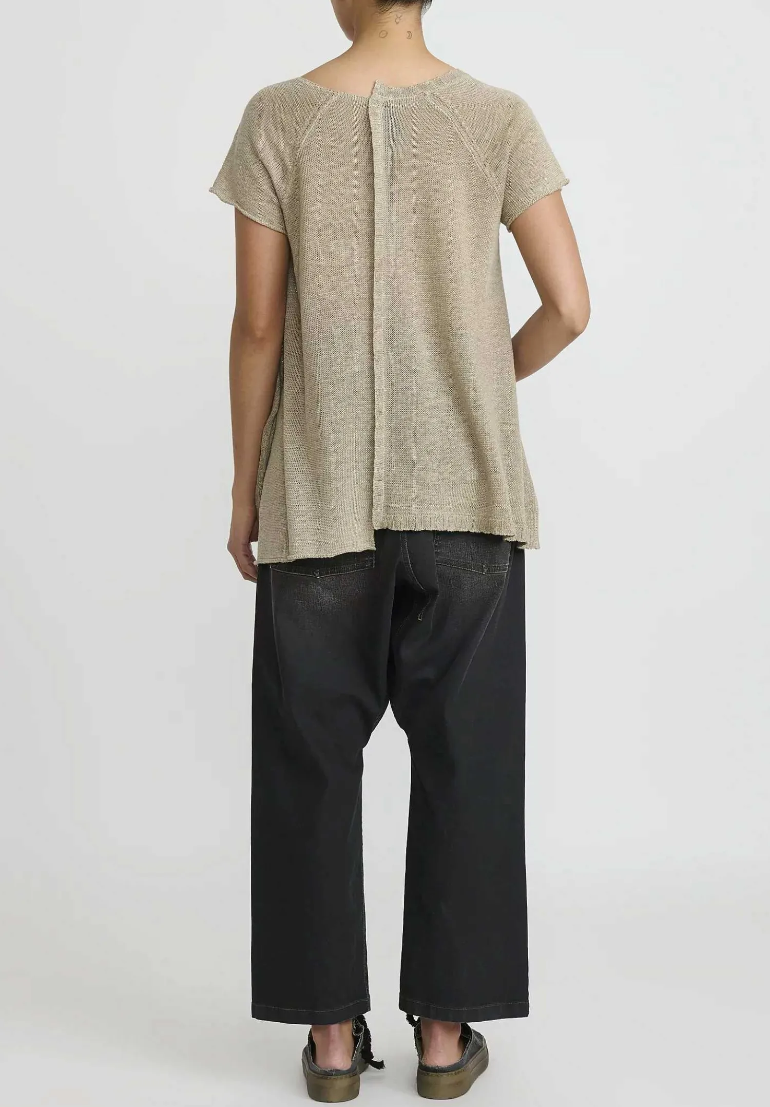 Rundholz Linen Capped Raglan Sleeve Knit Sweater In Natural Linen