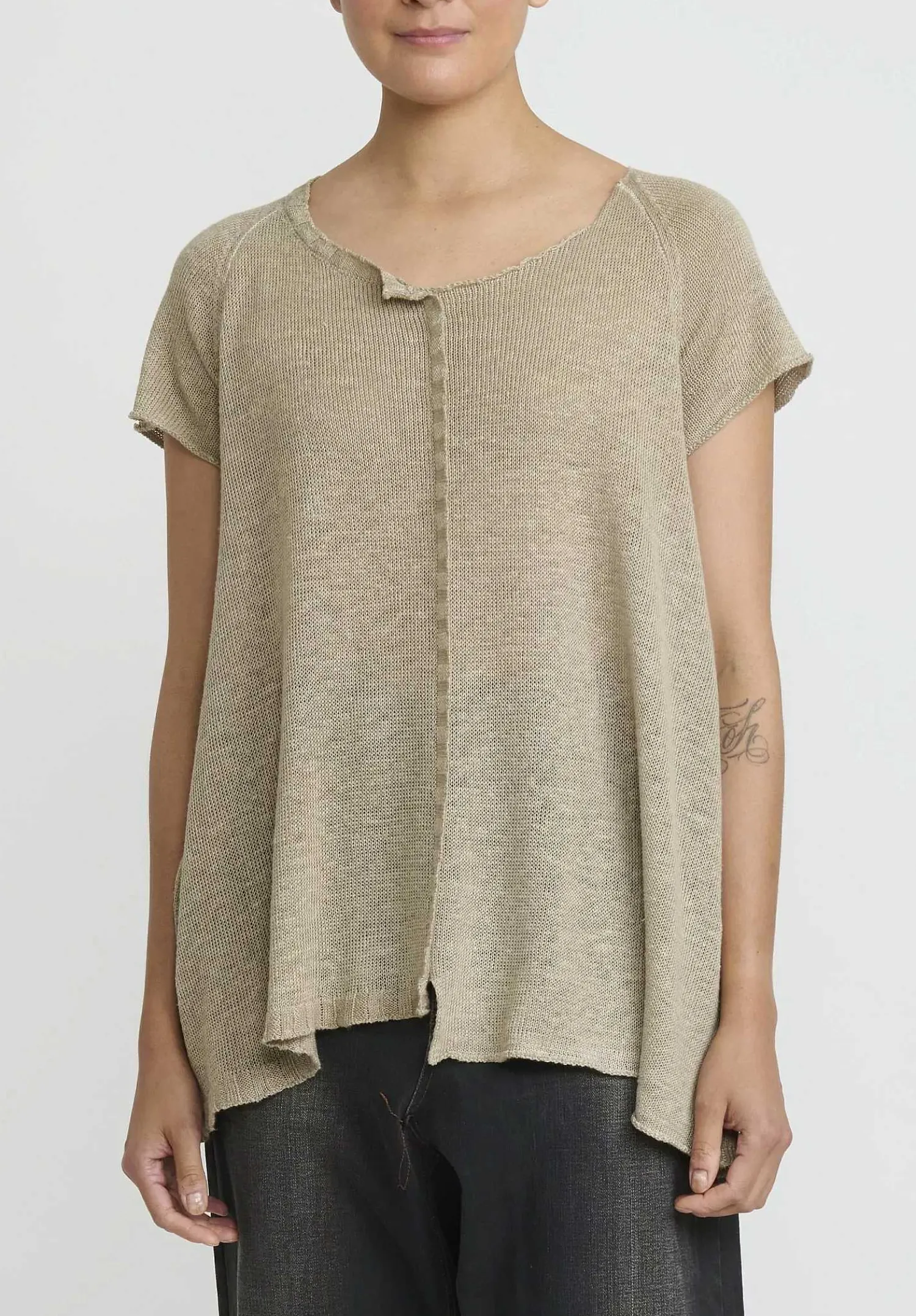 Rundholz Linen Capped Raglan Sleeve Knit Sweater In Natural Linen