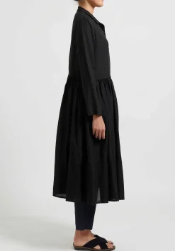 Kaval Linen Gathered Waist Dress In Black