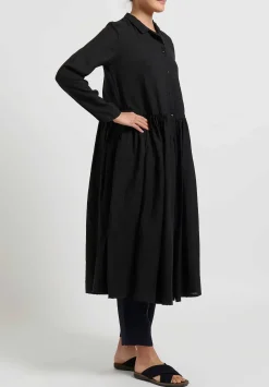 Kaval Linen Gathered Waist Dress In Black