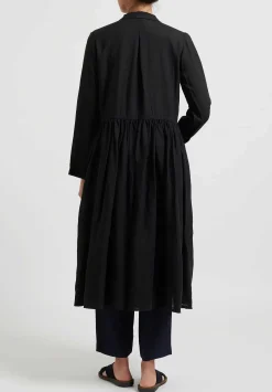 Kaval Linen Gathered Waist Dress In Black