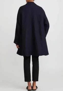Kaval Linen Gauze Dohchu Coat In Navy Blue
