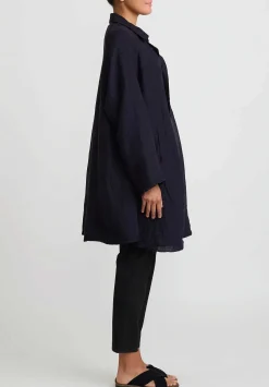 Kaval Linen Gauze Dohchu Coat In Navy Blue