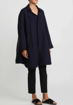 Kaval Linen Gauze Dohchu Coat In Navy Blue