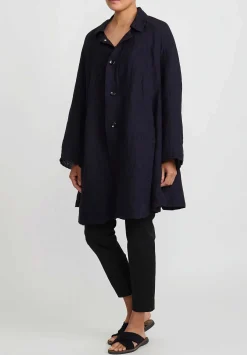 Kaval Linen Gauze Dohchu Coat In Navy Blue