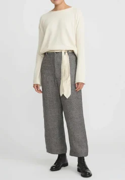 A Tentative Atelier Linen Gelsey Pants With Tie-Belt In Black & White