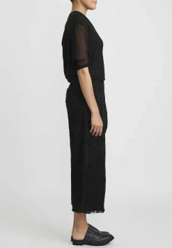 Masnada Linen Jacquard Wrap Front Lds Pants In Black