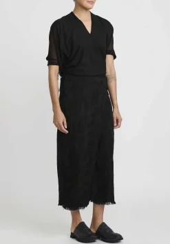 Masnada Linen Jacquard Wrap Front Lds Pants In Black