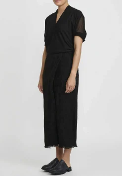 Masnada Linen Jacquard Wrap Front Lds Pants In Black
