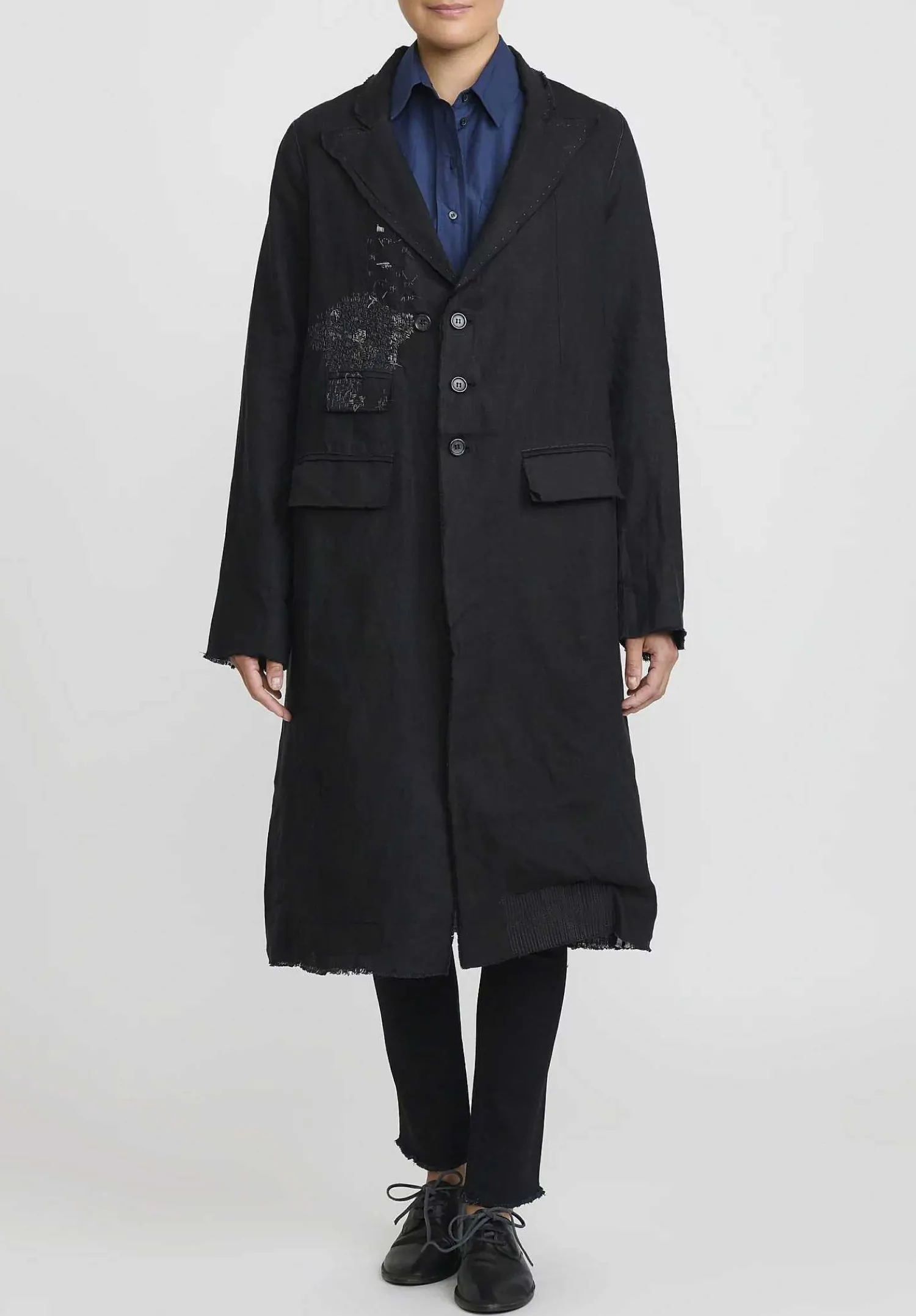 Umit Unal Linen Long Duster Jacket In Black