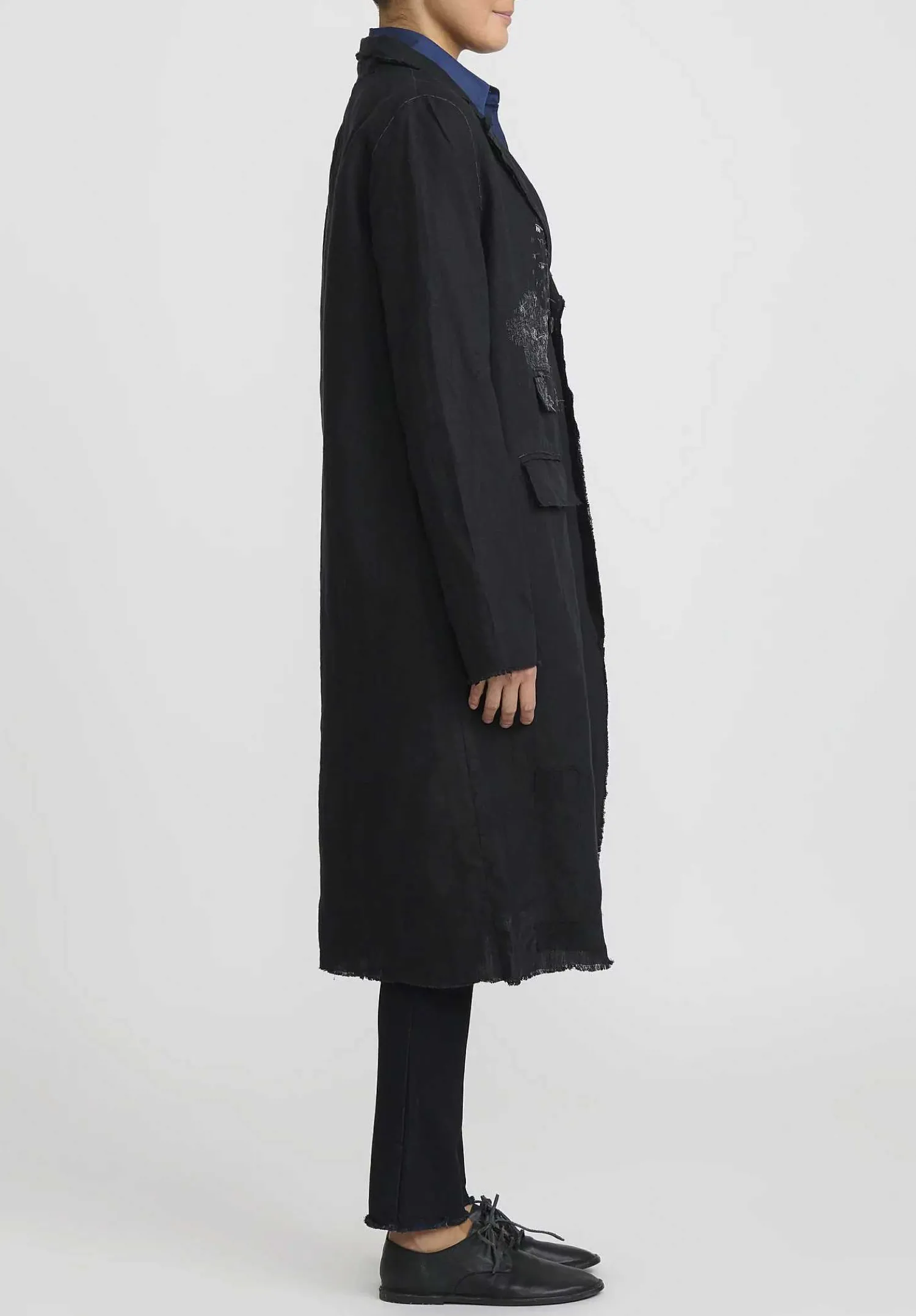 Umit Unal Linen Long Duster Jacket In Black