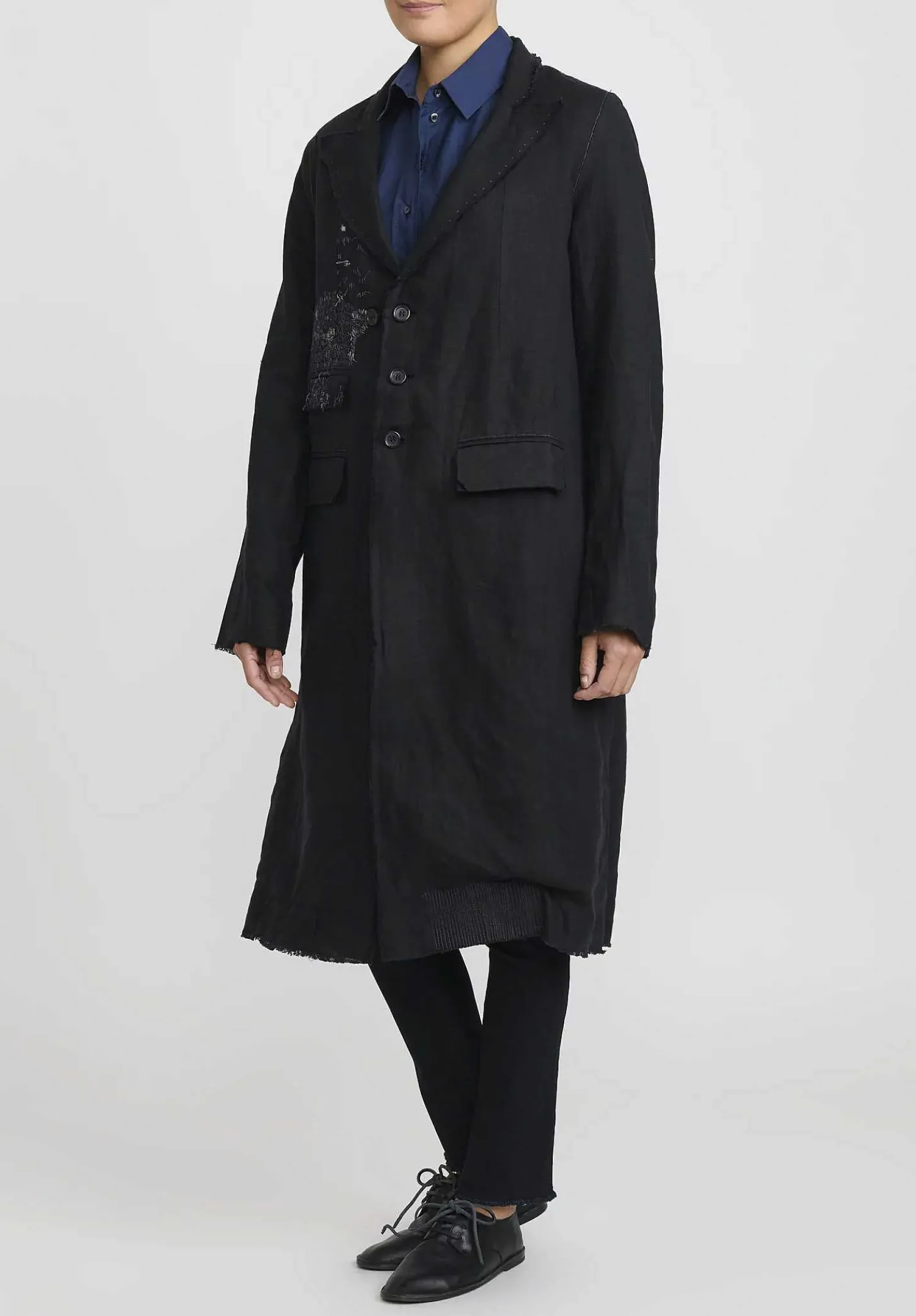 Umit Unal Linen Long Duster Jacket In Black