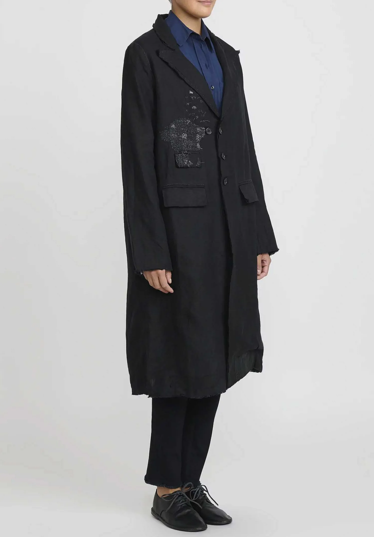 Umit Unal Linen Long Duster Jacket In Black
