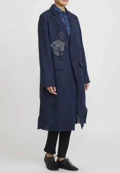 Umit Unal Linen Long Duster Jacket In Navy Blue