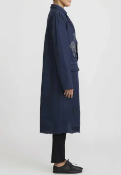 Umit Unal Linen Long Duster Jacket In Navy Blue