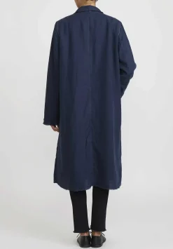 Umit Unal Linen Long Duster Jacket In Navy Blue