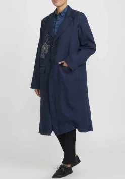 Umit Unal Linen Long Duster Jacket In Navy Blue