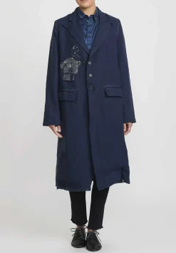 Umit Unal Linen Long Duster Jacket In Navy Blue
