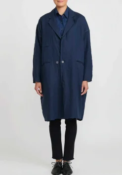 Umit Unal Linen Long Oversized Jacket In Indigo Blue