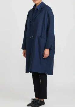 Umit Unal Linen Long Oversized Jacket In Indigo Blue