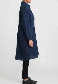 Umit Unal Linen Long Oversized Jacket In Indigo Blue