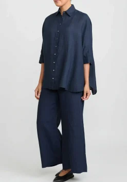 Antonelli Linen Oversized Carambola Shirt In Navy Blue
