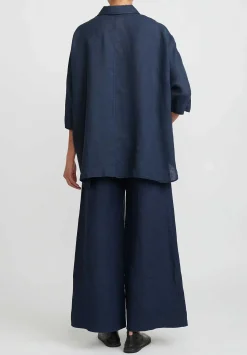Antonelli Linen Oversized Carambola Shirt In Navy Blue