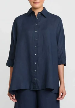 Antonelli Linen Oversized Carambola Shirt In Navy Blue