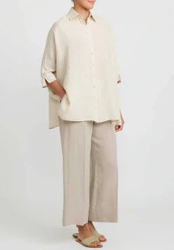Antonelli Linen Oversized Carambola Shirt In Beige Natural