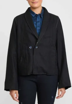 Umit Unal Linen Oversized Shawl Lapel Jacket In Black