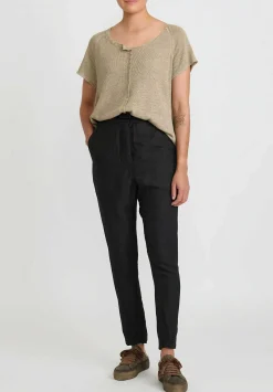 Rundholz Linen Silk Tapered Leg Pants In Black
