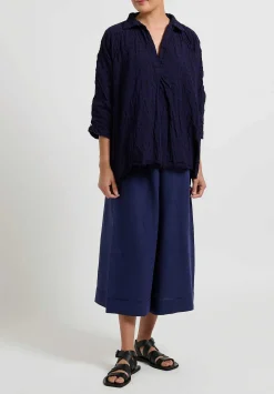Daniela Gregis Linen Tognon Culotte Pants In Blu Inchiostro Nero