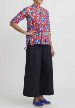 Daniela Gregis Linen Wide Leg Pigiama Pants In Navy Blue