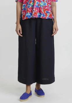 Daniela Gregis Linen Wide Leg Pigiama Pants In Navy Blue