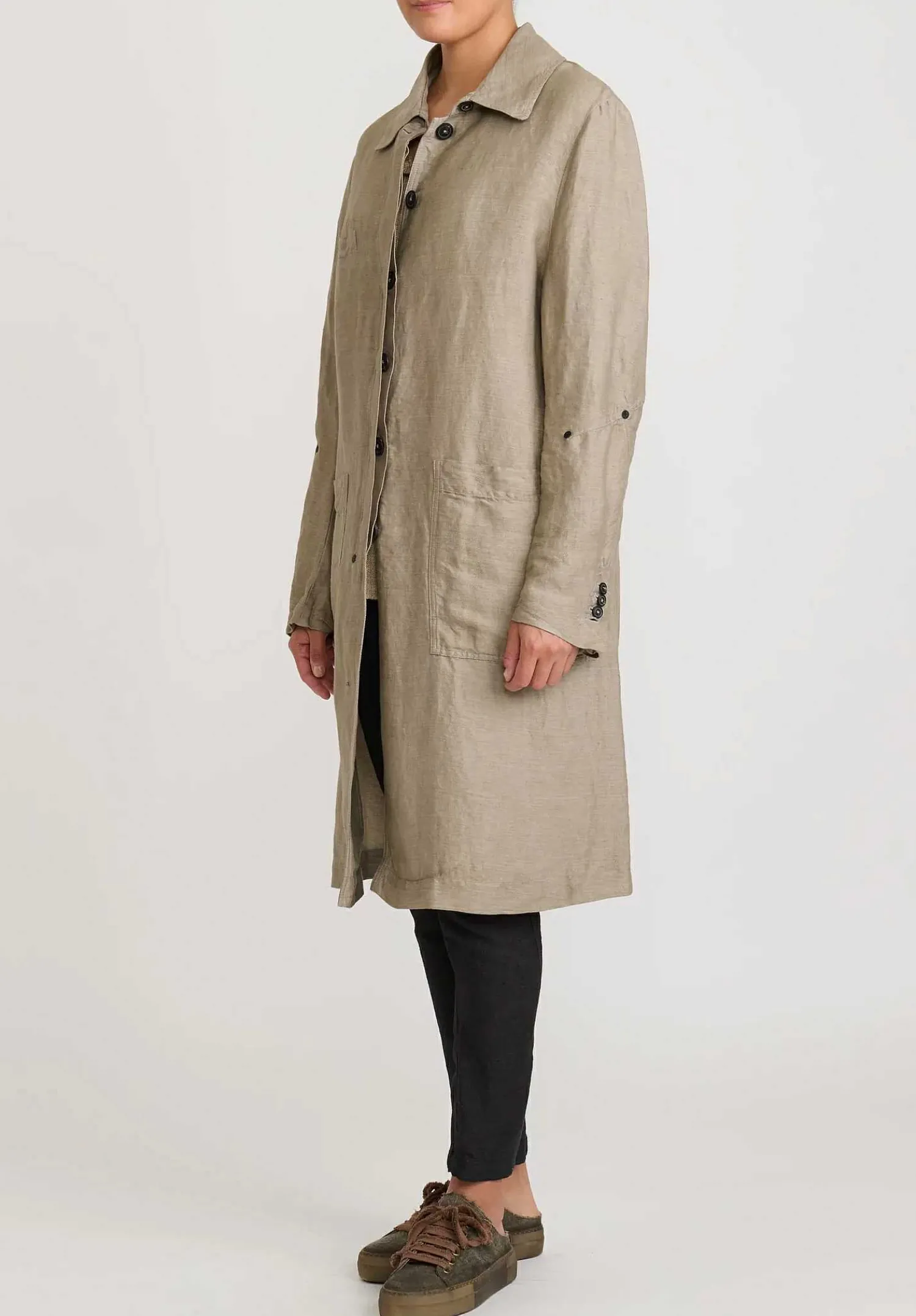 Rundholz Linen/Silk Lightweight Coat In Flint Tan