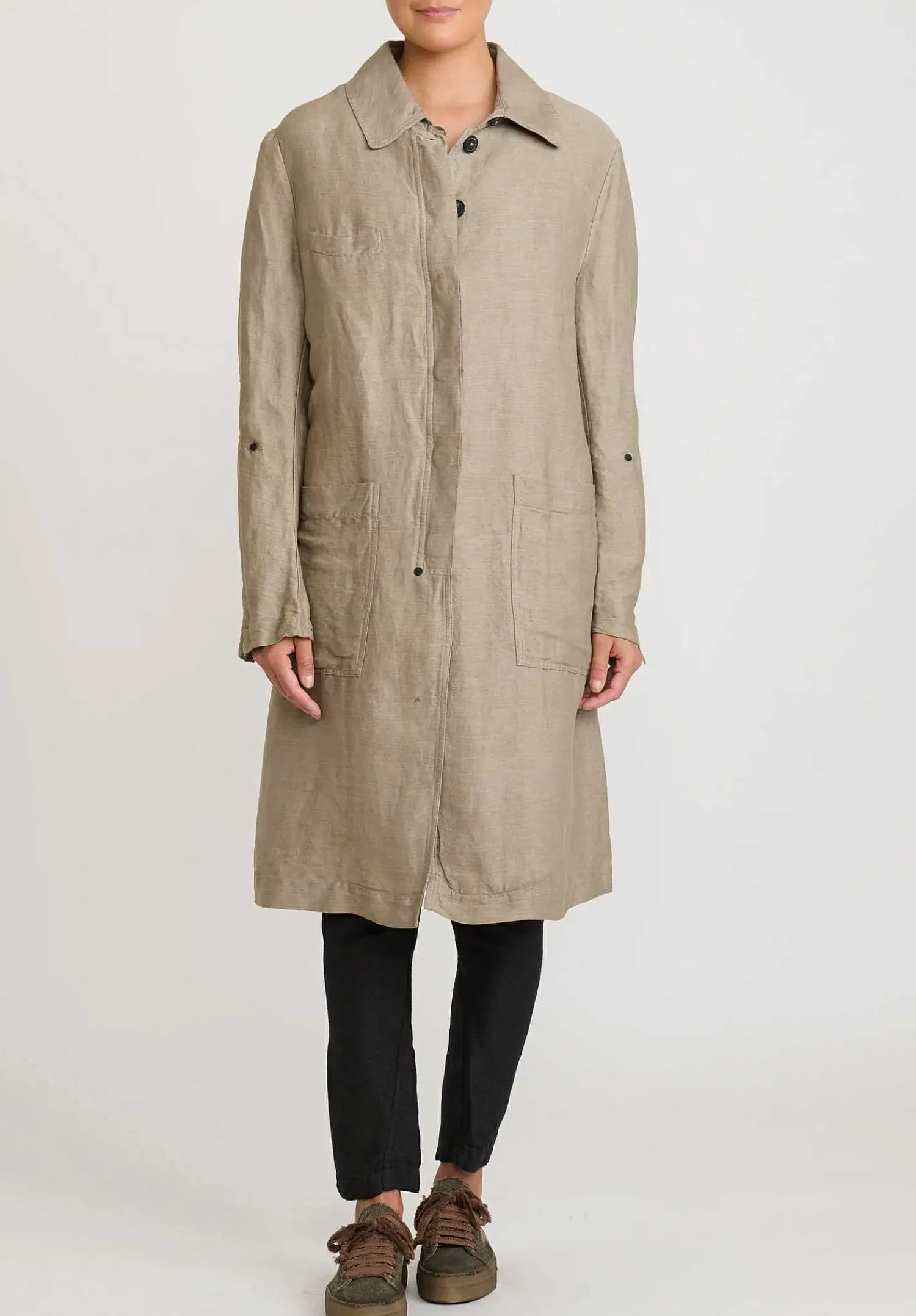 Rundholz Linen/Silk Lightweight Coat In Flint Tan