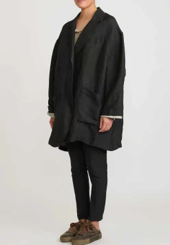 Rundholz Linen/Silk Oversized Menswear Jacket In Black